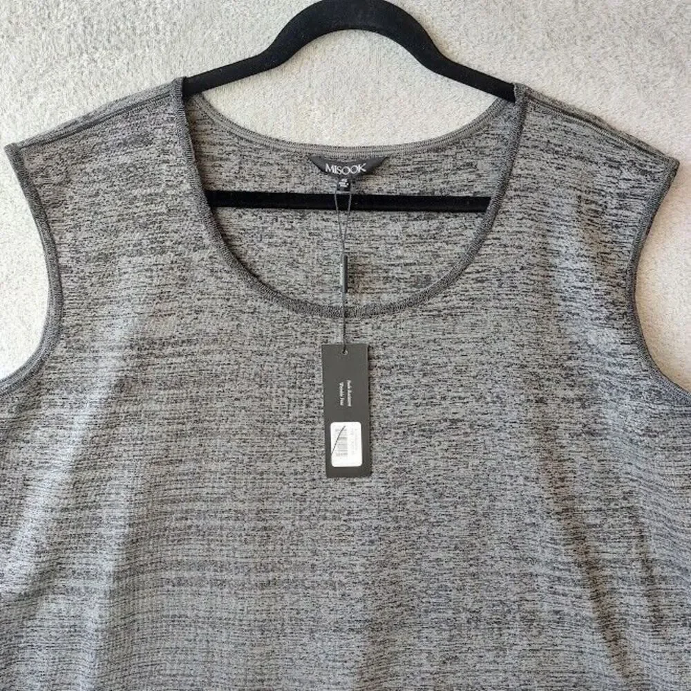 Misook Knit Womens 3X Scoop Neck Tunic Tank Heathered Gray Side Slit Top - Picture 4 of 8